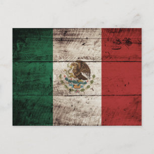Mexico vlag op oude houten korrel briefkaart