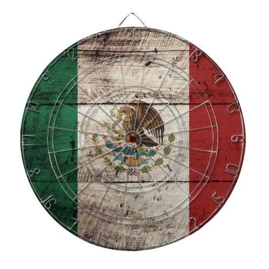 Mexico vlag op oude houten korrel dartbord (Voorkant)