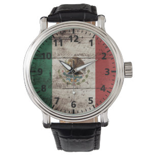 Mexico vlag op oude houten korrel horloge