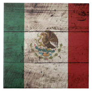 Mexico vlag op oude houten korrel tegeltje