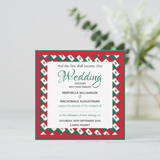MEXICO VLAG Patriottische Custom Square Wedding Kaart (Staand voorkant)