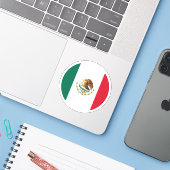 Mexico Vlag Ronde Sticker (Laptop met iPhone)