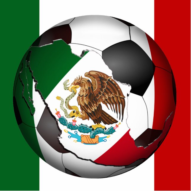 Mexico-Voetbal met achtergrond van vlaggenkleuren Staand Fotobeeldje (Voorkant)