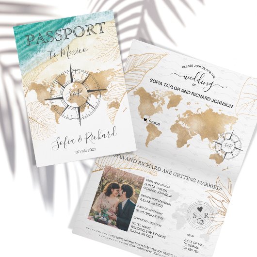 Mexico Wedding Destination Passport Wereldkaart IV