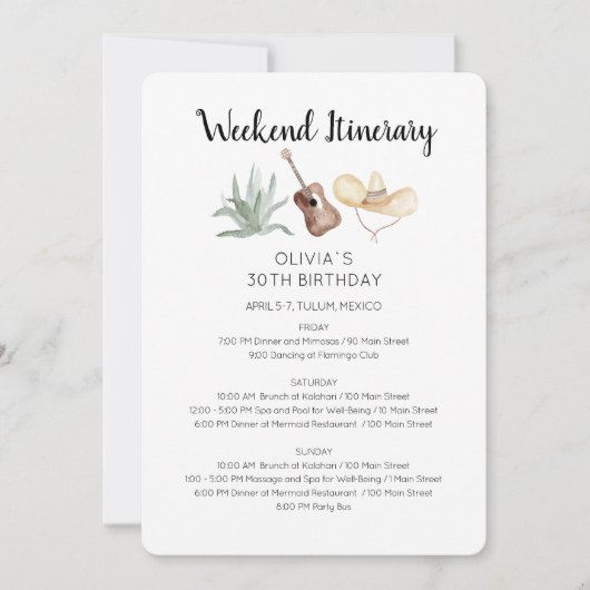 Mexico Weekend Verjaardag Uitnodiging (Voorkant)