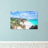 Mexico, Yucatan, schiereiland, Tulum-ruïnes, Mayan Canvas Afdruk (Insitu (Houten vloer))