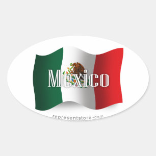 Mexico zwaaiende vlag ovale sticker