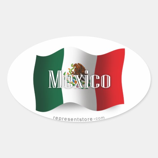 Mexico zwaaiende vlag ovale sticker (Voorkant)
