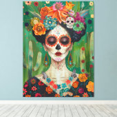 Mexina esthetische suiker schedel canvas afdruk (Insitu (Houten vloer))