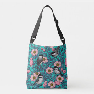 Mezen in de wilde roos, roze en blauw crossbody tas