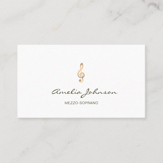 Mezzo Sopraan Gouden Treble Clef Elegant Wit Visitekaartje (Voorkant)