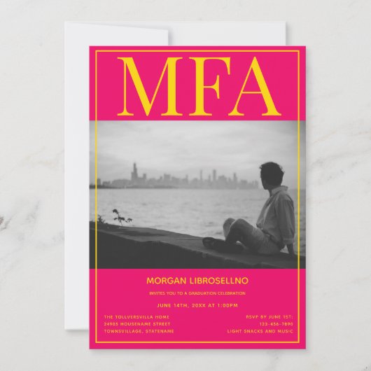 MFA Roze Geel Foto Afstuderen Kaart (Voorkant)