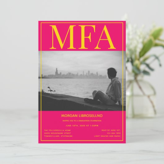 MFA Roze Geel Foto Afstuderen Kaart (Staand voorkant)