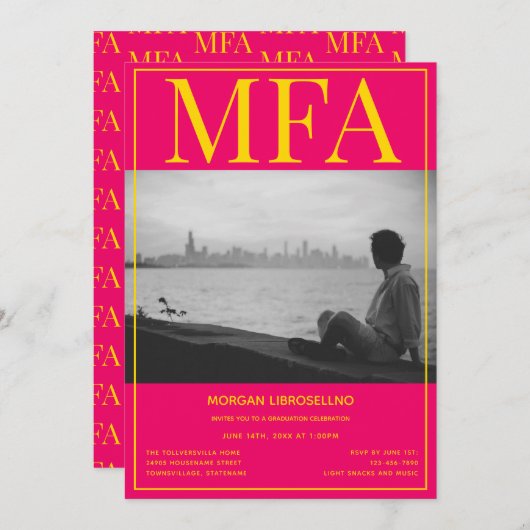 MFA Roze Geel Foto Afstuderen Kaart (Voorkant / Achterkant)