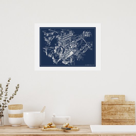 MG "TF" Engine Schematic Poster - BluePrint (Keuken)