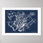 MG "TF" Engine Schematic Poster - BluePrint (Voorkant)