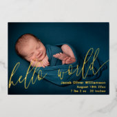 MHello World Photo Collage Gold Baby Aankondiging (Voorkant)