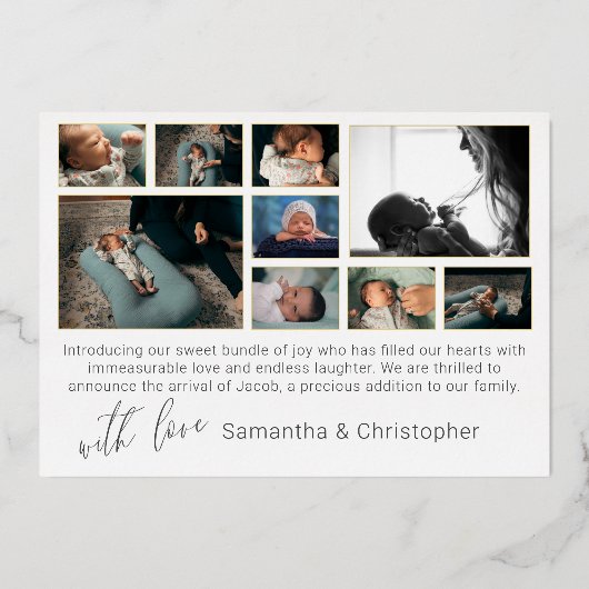 MHello World Photo Collage Gold Baby Aankondiging (Achterkant)