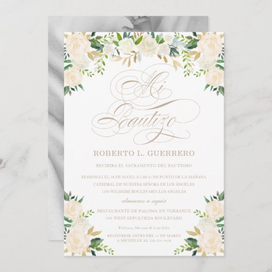 Mi Bautizo con flores Spaans Taal Baptisme Kaart (Voorkant / Achterkant)