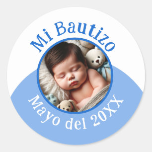 Mi Bautizo con Foto y Fecha Ronde Sticker
