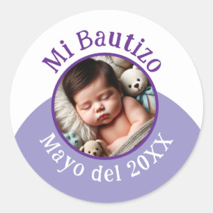 Mi Bautizo con Foto y Fecha Ronde Sticker