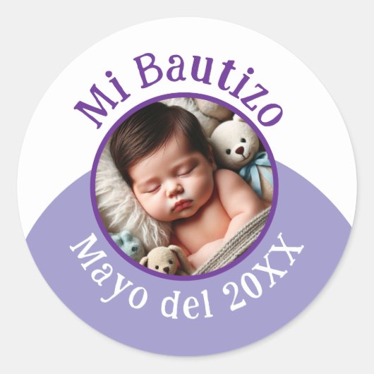 Mi Bautizo con Foto y Fecha Ronde Sticker (Voorkant)