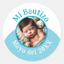 Mi Bautizo con Foto y Fecha Ronde Sticker