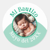 Mi Bautizo con Foto y Fecha Ronde Sticker (Voorkant)