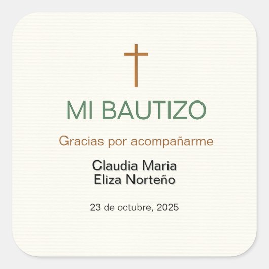 Mi Bautizo Favor Sticker Custom Baptism Label (Voorkant)
