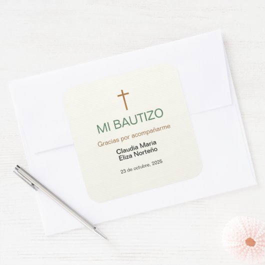 Mi Bautizo Favor Sticker Custom Baptism Label (Envelop)