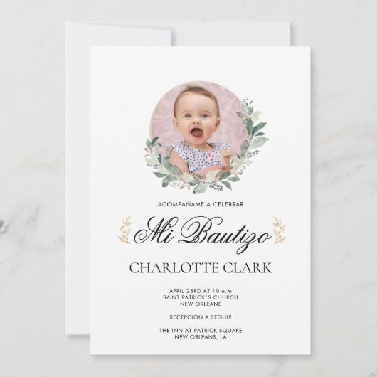 Mi Bautizo Foto Botanisch Spaans Elegant Kaart (Voorkant)