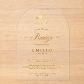 Mi Bautizo Gold Dove Spaanse doop Acryl Uitnodigingen (Voorkant)