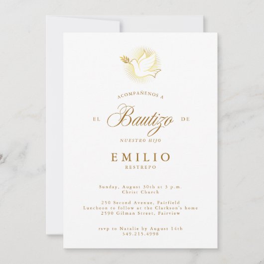 Mi Bautizo Gold Dove Spaanse doop Kaart (Voorkant)