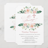 Mi Bautizo Invitacion Blush White Floral Baptisme Kaart (Voorkant / Achterkant)