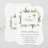 Mi Bautizo Invitacion Ivory Mint Floral Baptisme Kaart (Voorkant / Achterkant)