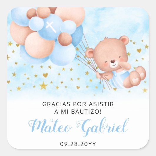 Mi Bautizo Spain Baptism Recuerdos Para Bautizo Vierkante Sticker (Voorkant)
