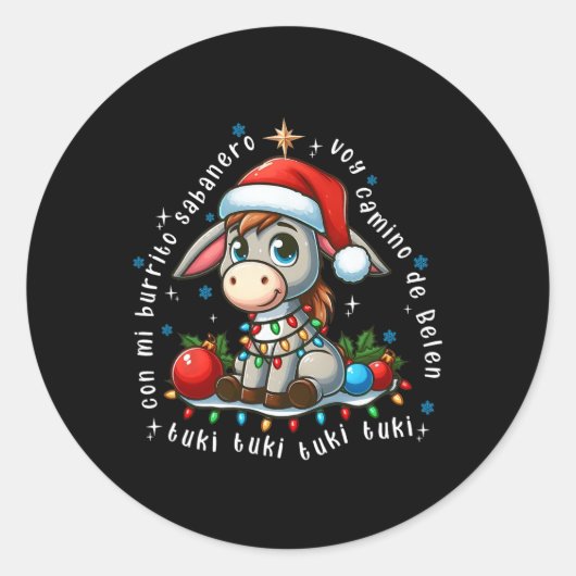 Mi Burrito Sanero Mexican Christmas Donkey Spanish Ronde Sticker (Voorkant)