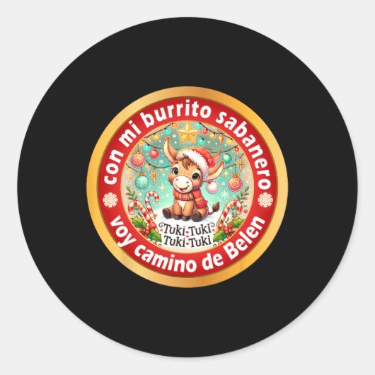 Mi Burrito Sanero Mexican Christmas Donkey Spanish Ronde Sticker (Voorkant)