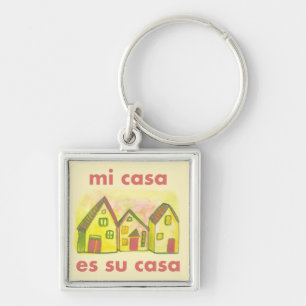 MI CASA ES SU CASA Waterverf Houses Cute Cheerful Sleutelhanger