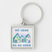 MI CASA ES SU CASA Waterverf Houses Cute Cheerful Sleutelhanger (Voorkant)