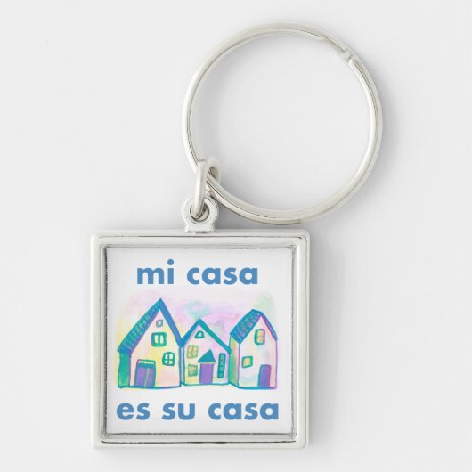 MI CASA ES SU CASA Waterverf Houses Cute Cheerful Sleutelhanger (Voorkant)