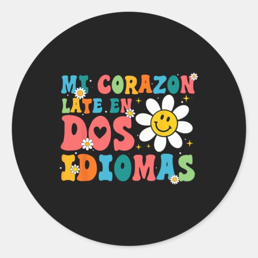 Mi Corazon laat en dos idiomen terug naar school Ronde Sticker (Voorkant)