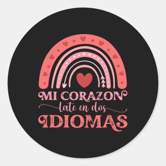 Mi Corazon Late En Dos Idiomas Bilingual Valentine Ronde Sticker (Voorkant)