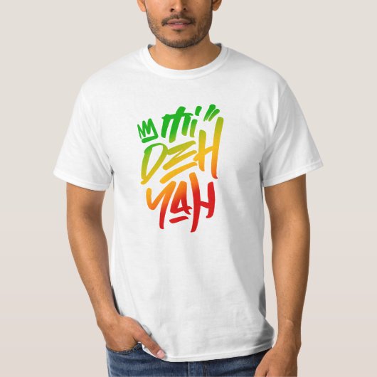 Mi Deh Yah Rasta Gezegde Graffiti Label Stijl Regg T-shirt (Voorkant)