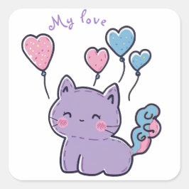 Mi-Mi kitten and hearts, aangepast Vierkante Sticker