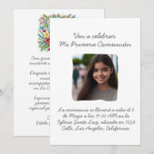 Mi Primera Comunión con foto Cruz y Flores Kaart (Voorkant / Achterkant)