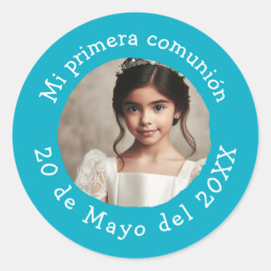 Mi primera comunión con foto personalizada ronde sticker