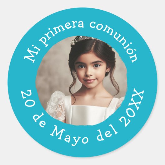 Mi primera comunión con foto personalizada ronde sticker (Voorkant)