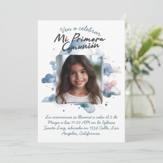 Mi Primera Comunión con foto Spaanse Waterverf Kaart (Staand voorkant)