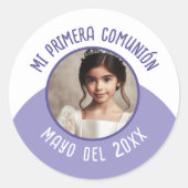 Mi Primera Comunión con Foto y Año Ronde Sticker (Voorkant)